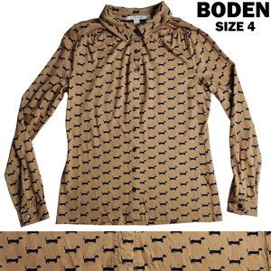 BODEN Dachshund Wiener Dog Shirt Tan Brown Size 4